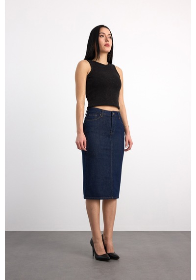 50286 73604 Kadın Regular Fıt Mıdı Denim Etek 50286-73604 Mavı