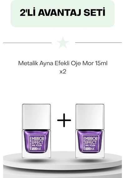 İkili Fırsat Set- Metalik Ayna Efekli Oje Mor 15ml