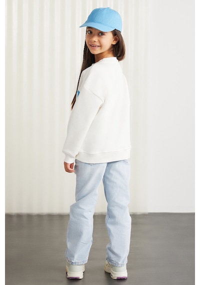 Grımelange Grımelange HERMIA-GRM24050 75% pamuk 25% polyester kız  çocuk Ekru Yeşil Sweatshirt