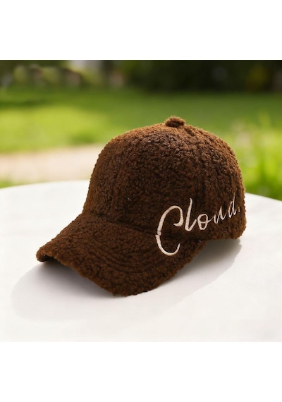 Valkyrie Peluş Şapka Kadın Erkek Unisex Kışlık Şapka Cloud Nakışlı Ayarlanabilir Bej Teddy Şapka Koyu Kahve Koyu Kahverengi