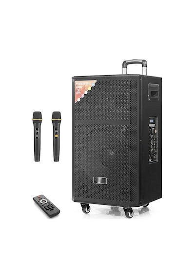 Çift Karaoke Mikrofonlu Bluetooth Hoparlör Fm Radyo 120w 12 İnç Kumandalı Ahşap Ndr412 Evimdeyokyok