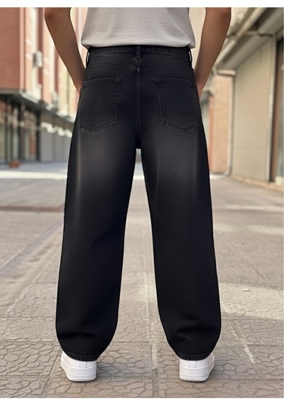 St.poll Vintage Eskitme Efektli Yıkama Baggy Jeans Pantolon Unisex Eskitme Siyah