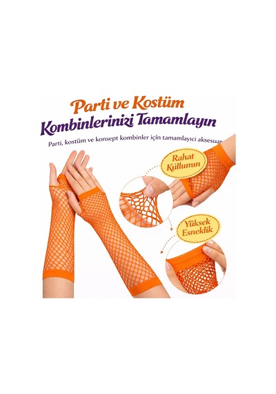 Mey İthalat 80 Ler 90 Lar Retro Turuncu File Parmaksız Eldiven 26 Cm