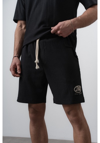 Erkek 242 Nakışlı Regular Fit T-shirt Şort Takım Siyah
