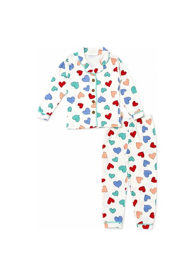 Beniizle Kız Çocuk Kalp Desenli Uzun Kollu Pijama Takımı Düğmeli Üst Alt 2 Li Ev Giyim Seti Beyaz Beniizle Kız Çocuk Kalp Desenli Uzun Kollu Pijama Takımı Düğmeli Üst Alt 2 Li Ev Giyim Seti Beyaz