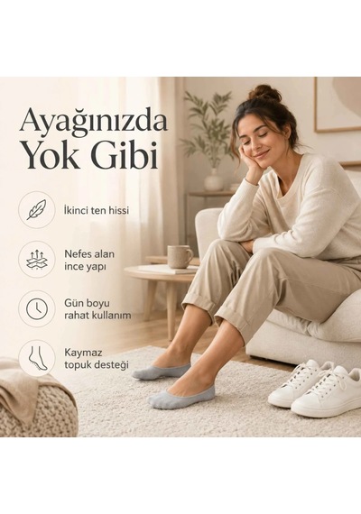 Genel Kadın Görünmez Sneaker Babet Çorap 6'lı Geri Dönüşüm İplikli, Nefes Alan, Siyah Gri 6'lı / 36-40