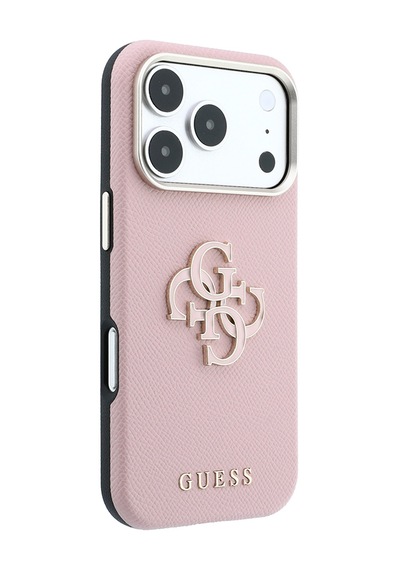 Apple iPhone 18 Pro Uyumlu Kılıf Guess  Lisanslı Yazı Ve 4g Büyük Resin Logolu Pu Kapak Pembe