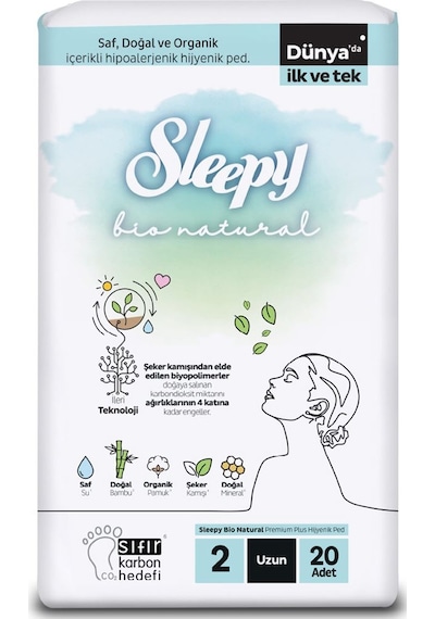Sleepy Bio Natural Premium Plus Hijyenik Ped Uzun 20 Adet Ped