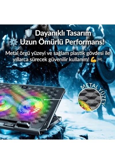 Odin Rgb Işıklı Gaming 2200rpm Çift Fan Led Display Laptop Notebook Soğutucu Stand
