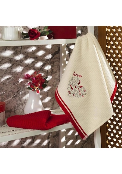 Maxstyle Pamuk Mutfak Havlusu 40x60 Cm 2li Krem-kırmızı Çok Renkli