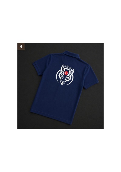 Dafri Börü Baskılı Polo Yaka %100 Pamuklu T-shirt Lacivert
