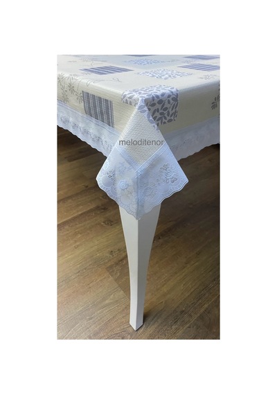 Kaydırmaz Taban Kenarlı İşleme Dantel Güpürlü Pvc Dikdörtgen Muşamba Masa Örtüsü 122x155 Cm Gri