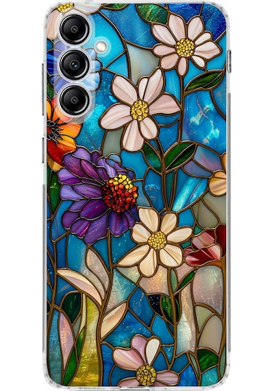 Printify Samsung Galaxy A14 İle Uyumlu Vitray Mavi Bahar Tasarımlı Şeffaf Silikon Kılıf Şeffaf