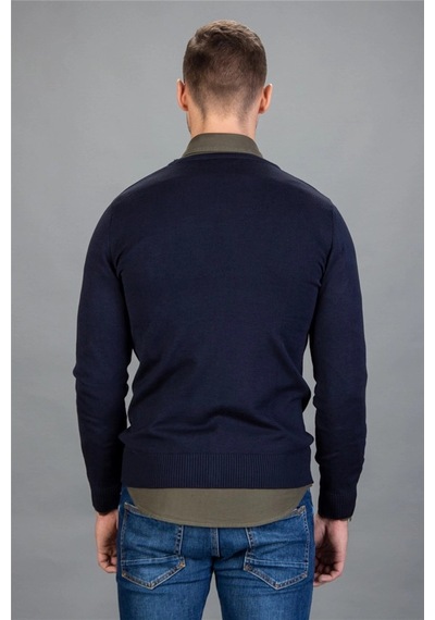 Tudors Slim Fit Dar Kesim Düğmeli Düz Pamuk Erkek Hırka-12703 Lacivert