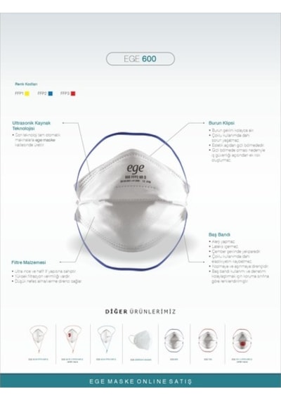 Ege Maske 600 FFP2 NR N95 Ventilsiz Maske 40'lı