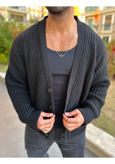 Elku Moda Hırka Triko Örgülü Desenli Örgü Hırka Şal Yaka Tüylenmez Naturel Pamuk Düğmeli Hırka Siyah Elku Moda Hırka Triko Örgülü Desenli Örgü Hırka Şal Yaka Tüylenmez Naturel Pamuk Düğmeli Hırka Siyah