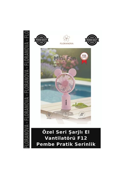 Özel Seri Şarjlı El Vantilatörü F12 Pembe Pratik Serinlik