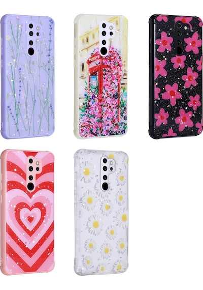 Xiaomi Redmi Note 8 Pro Kılıf Simli Desenli Kamera Korumalı Parlak Zore Popy Kapak Kulübe