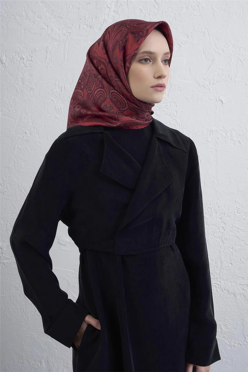 Armine Etnik Desen Saf İpek Twill Eşarp 9421d 85 Kırmızı