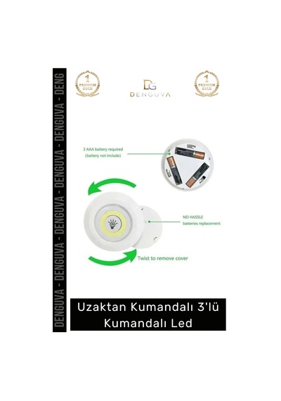 Ledspot Uzaktan Kumandalı Yapışkanlı Pilli Kablosuz Dokunmatik Mutfak 3'lü Led Spot 1 Adet