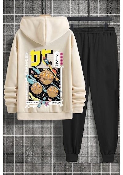 Uyguntarz Unisex Tokoyaki Baskılı Eşofman Takımı Bej