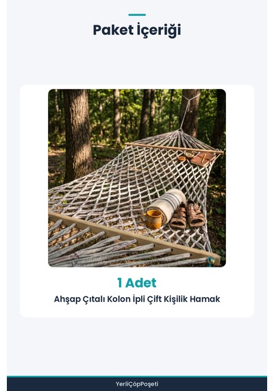 Kolon İpli Çift Kişilik Hamak Ahşap Çıtalı Bej