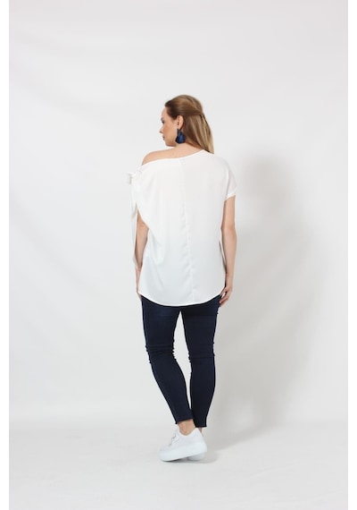 Moda Berray 3250b Ekru Tek Omuz Bağlama Detaylı Bluz 001