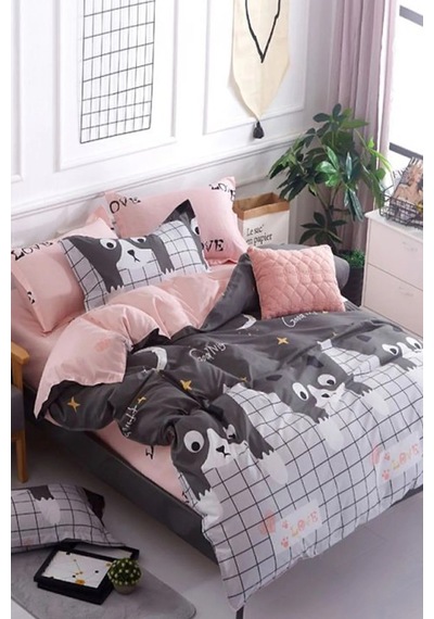 İqon Lastikli Çarşaflı Nevresim Takımı Çift Kişilik Good Night Cats Good Night Cats Gri