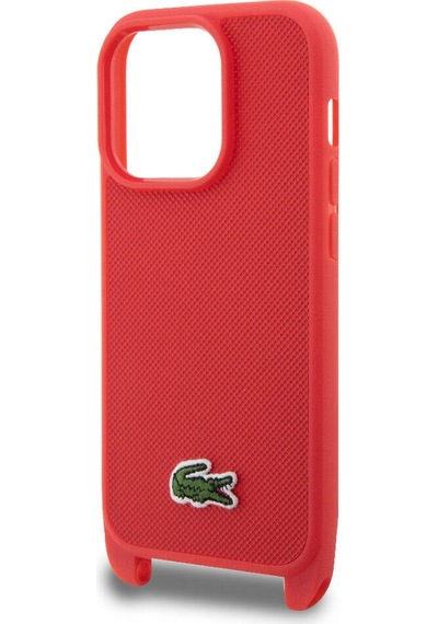 Apple Uyumlu iPhone 14 Pro Max Uyumlu Kılıf Lacoste Lisanslı Pu Pike Desen Askılı İkonik Timsah Logolu Kırmızı -