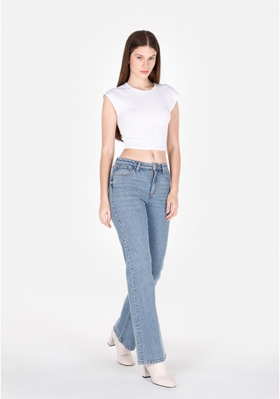 Colin's Colins Regular Fit Orta Bel Geniş Paça Kadın Yeşil Jean Pantolon Cl1073222 Q1.v1 Dn40496 Denim