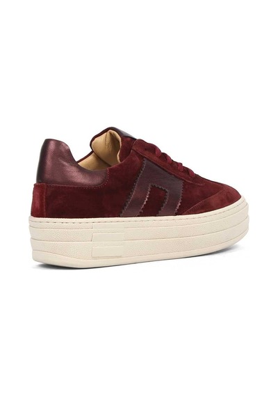 Kadın Bordo Bağcıklı Kalın Tabanlı Süet Deri Sneaker