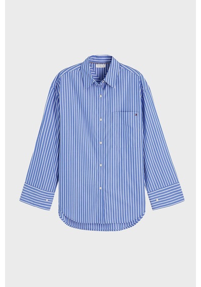 Tommy Hilfiger Poplin Çizgili Oversize Gömlek Kadın Gömlek Ww0ww51120 0bh Mavi