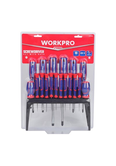 Workpro Wp200506 18 Parça Duvar Askı Aparatlı Profesyonel Cr-v Manyetik Tornavida Seti Fr Wp200506