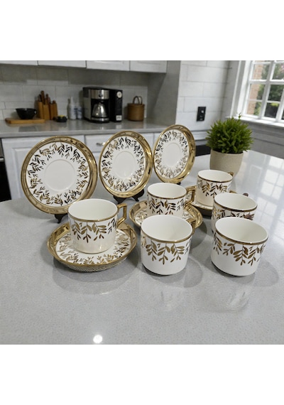 Sudedi Home Beyaz Gold Desenli 6 Kişilik Fincan Takımı Çok Renkli