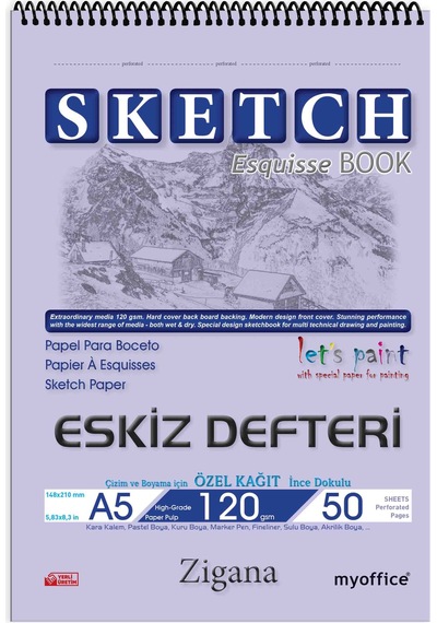 Zigana A5 Spiralli Eskiz Defteri – 50 Yaprak 120 G Çizim Kağıdı Sketchbook