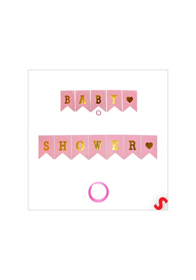Baby Shower Altın Baskılı Bayrak Flama, 2 Mt - Pembe Diğer