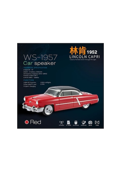 1952 Lincoln Capri Şarjlı Bluetooth Speaker Kablosuz Led Işıklı Hoparlör Fm Radyo Sd Kart Usb