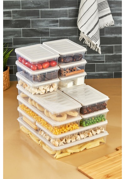 Multi Box 13 Parça 4 Farklı Boy Saklama Kabı Seti - Dondurucu & Mikrodalga Uyumlu Krem