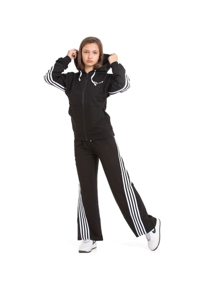 Miniğimin Cicileri Minigimin Cicileri Şeritli Dri Fit Kapşonlu Kız Çocuk 2 Li Eşofman Takımı - Siyah Miniğimin Cicileri Minigimin Cicileri Şeritli Dri Fit Kapşonlu Kız Çocuk 2 Li Eşofman Takımı - Siyah