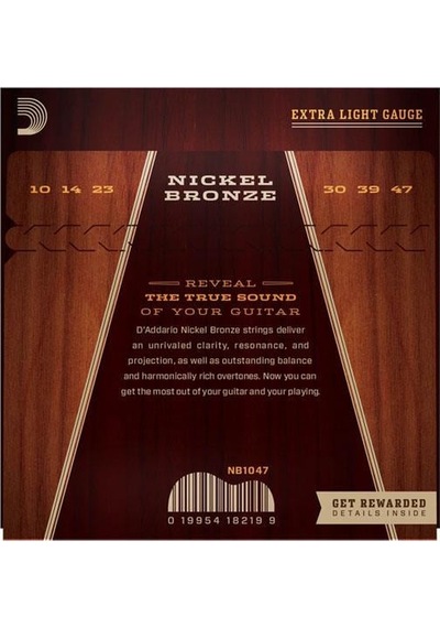 D'addario Nb1047 Nickel Bronze Akustik Gitar Tel Seti - 10-47 Extra Light Profesyonel Kaplanmamış Premium Alaşım, Gitarın Doğal Ahşap Tonunu Öne Çıkarır, Berrak Ve Odaklanmış Ses