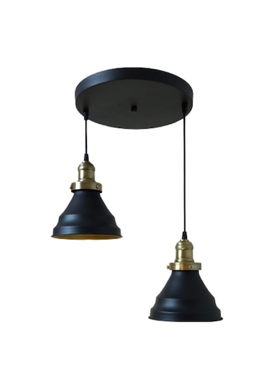 Retro Metal Siyah 2 Li Dekoratif Rustik Sarkıt Avize Çap:30 Cm