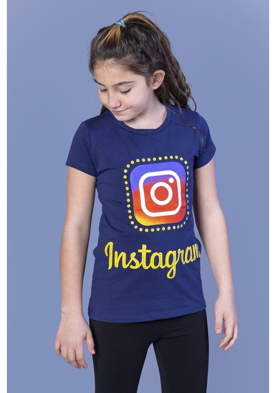 Toontoy Kids Toontoy Kız Çocuk Insagram Baskılı Tişört Lacivert