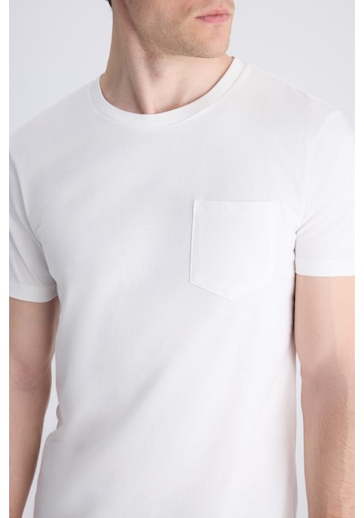 Twn Slim Fit Ekru Düz %100 Pamuklu T-shirt 4ec1400111252 E01