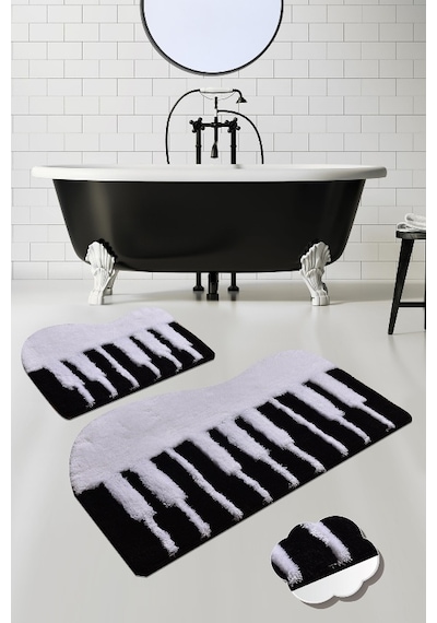 Pıyano Beyaz 2 Lı Set Yıkanabilir Banyo Halısı