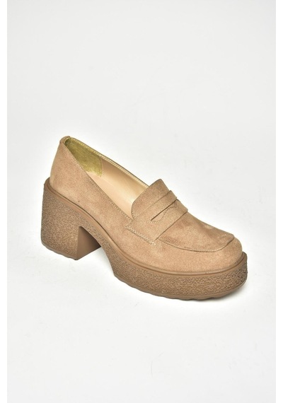 Fox Shoes T996152002 Vizon Süet Kalın Topuklu Kadın Ayakkabı vizon