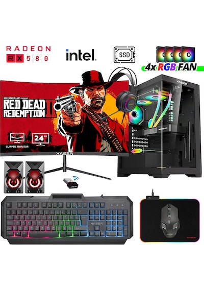 Xaser XSR1012 i5-7400 32 GB 512 GB SSD 8 GB RX580 24" Free Dos Masaüstü Oyuncu Bilgisayarı