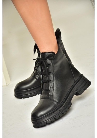 Fox Shoes T555102903 Siyah Hakiki Deri Alçak Topuklu Kadın Bot Siyah