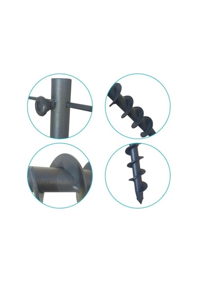 Sume Plaj Şemsiye Sabitleme Kazığı Metal Burgulu Kazık Güçlü Plaj Şemsiyesi Direk Sabitleyici Açık Gri