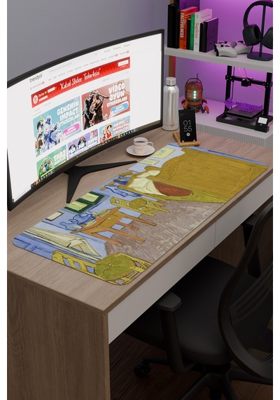 Van Gogh Arles Teki Yatak Odası Tablo V4 90x40 Xxl Gaming Kauçuk Kaymaz Taban Mouse Pad Fare Altlığı