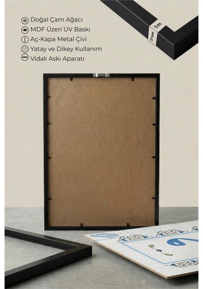 1 Adet Siyah Ahşap Çerçeveli Minimalist Soyut Çizim Vintage Tablo